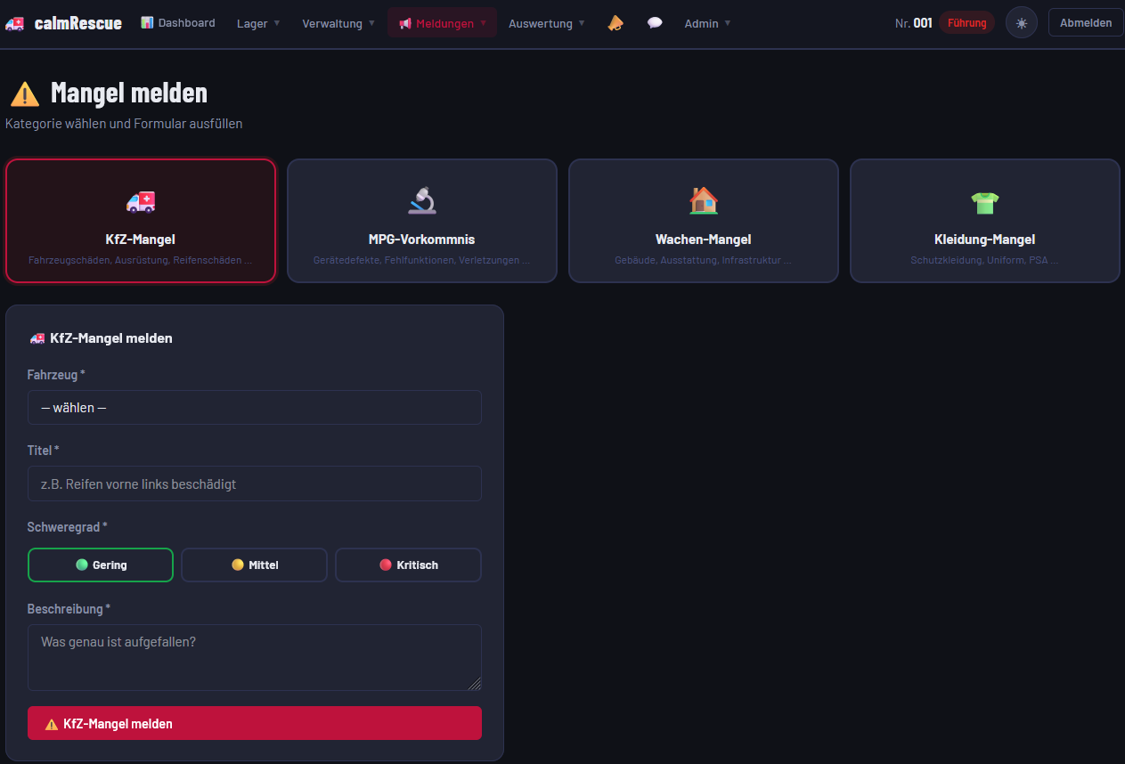 Mangelmeldungen Screenshot